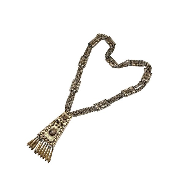 Vintage Etruscan Revival Necklace Multi Chain Fringe Tassel Antiqued Gold Tone - Picture 1 of 11